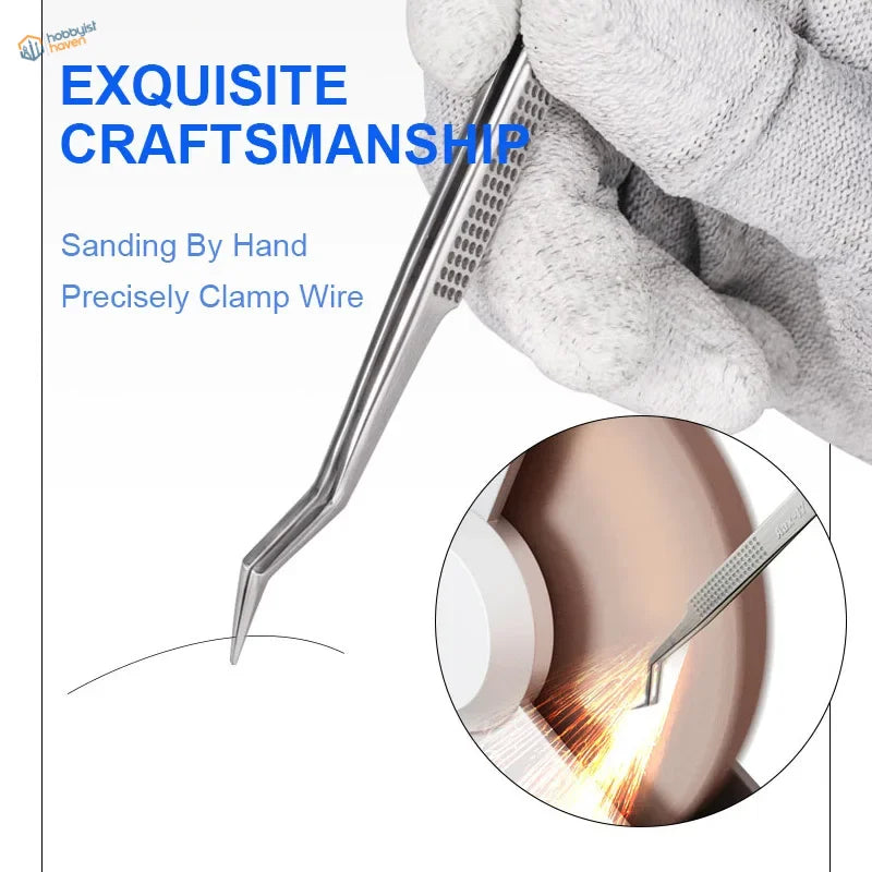 Double-angled fine tweezers with textured grip for scale modeling tools