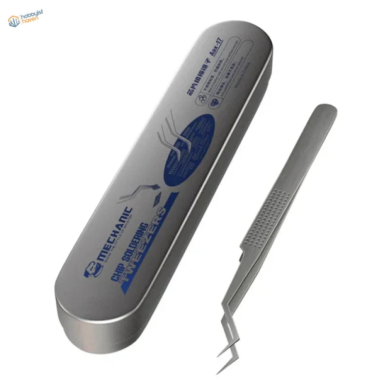 Silver fine tweezers with case for scale modeling tools