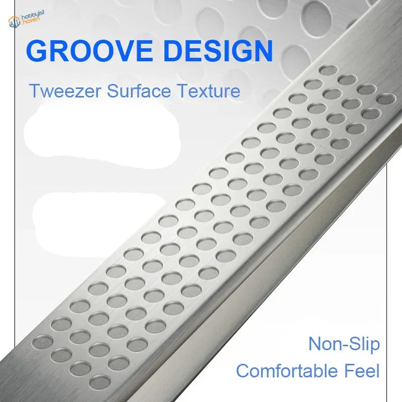 Silver metallic fine tweezers grate with grooved texture for scale modeling tools