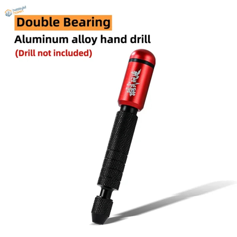 Red and black double bearing hand drill with textured grip