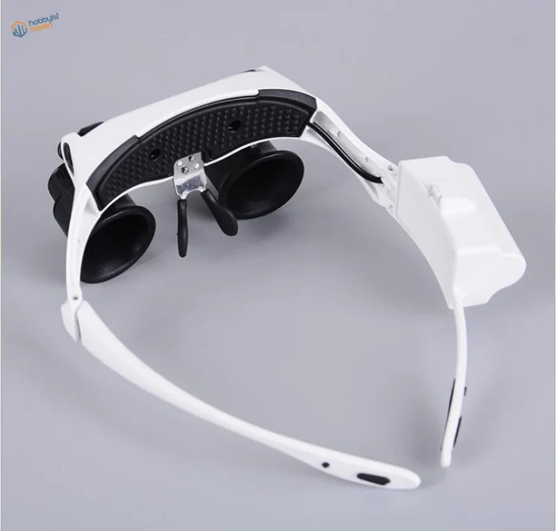 Double-eye magnifier with adjustable headband and LED lamp