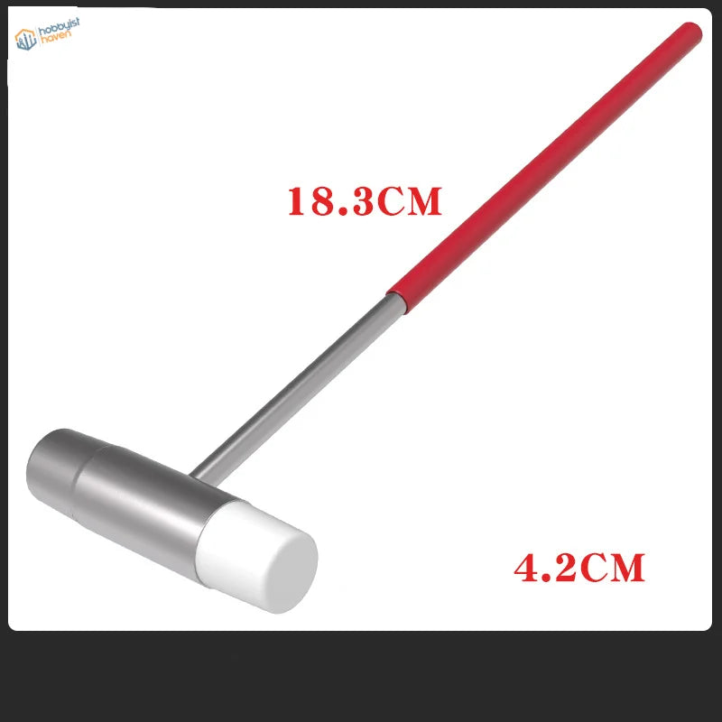 Red and silver double-headed mini hammer with white tip, 18.3cm long
