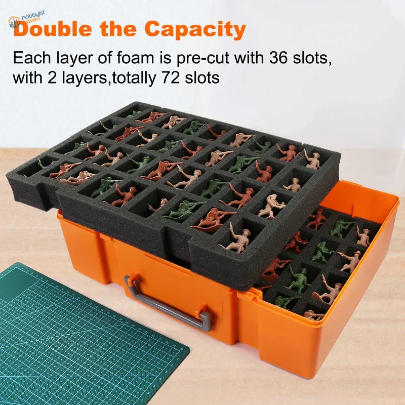 Double-layer storage case for miniature figures with 72 slots