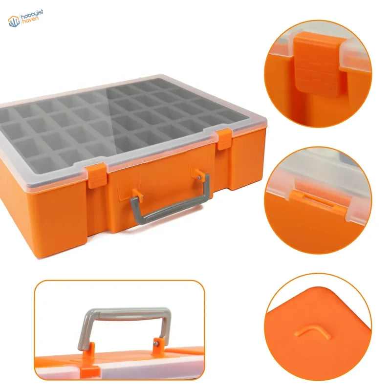 Bright orange Double-Layer Miniature Figures Storage Case with clear lid