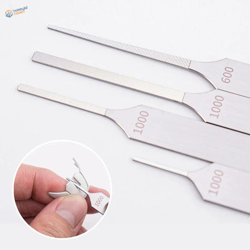 Double-sided stainless steel ultra-fine files with 600, 1000 grits for scale modeling