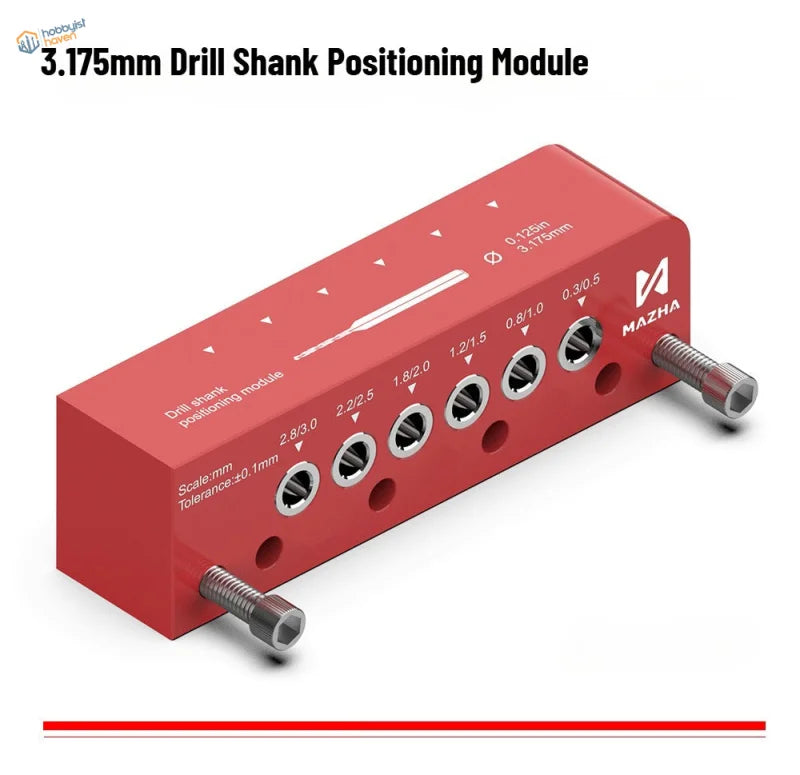 Red 3.175mm shank positioning module for hole locator with bolts