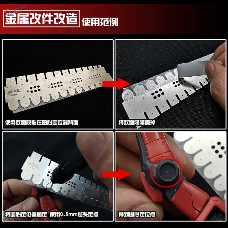 Red black precision pliers with drilling guide center locator attachment