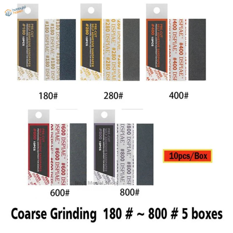 DSPIAE sandpaper sets: 180# to 800# grit strips for aluminum sanding