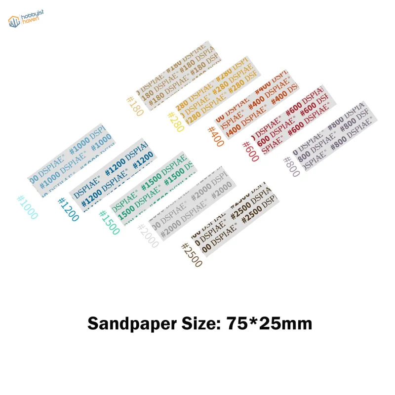 DSPIAE 180-2500 grit sandpaper sets, 75x25mm strips for aluminum sanding board