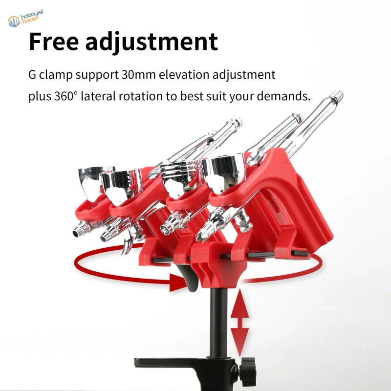 DSPIAE 4-dock airbrush holder red g clamp with chrome spray gun holders