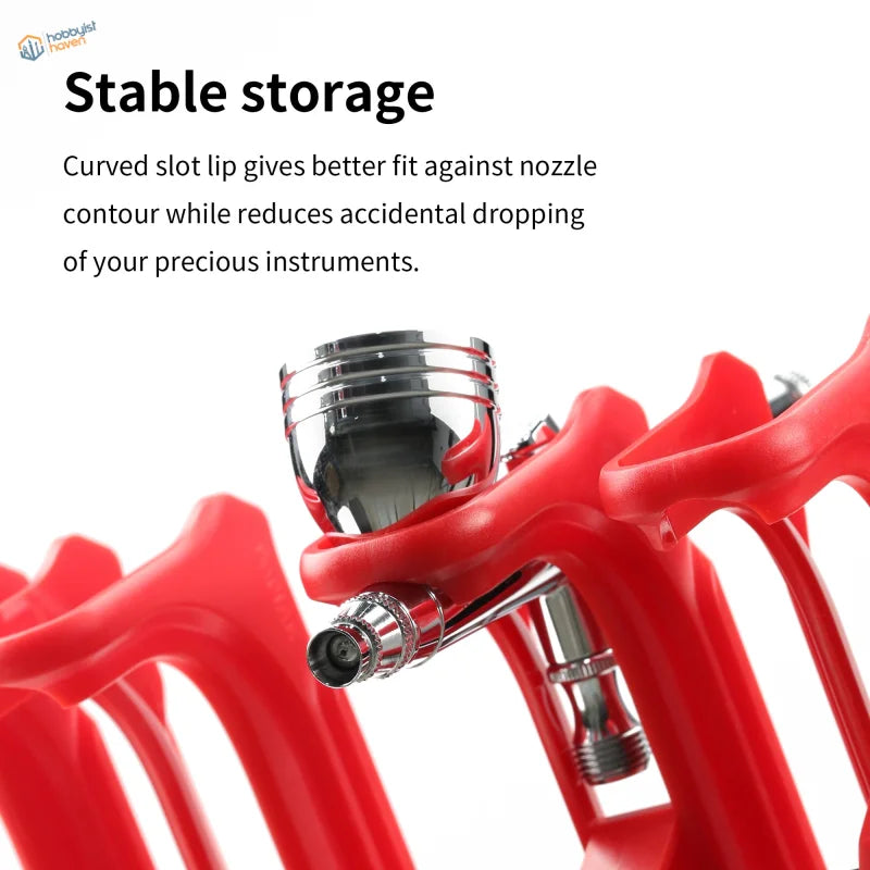 DSPIAE 4-dock airbrush holder with red plastic dock and chrome airbrush