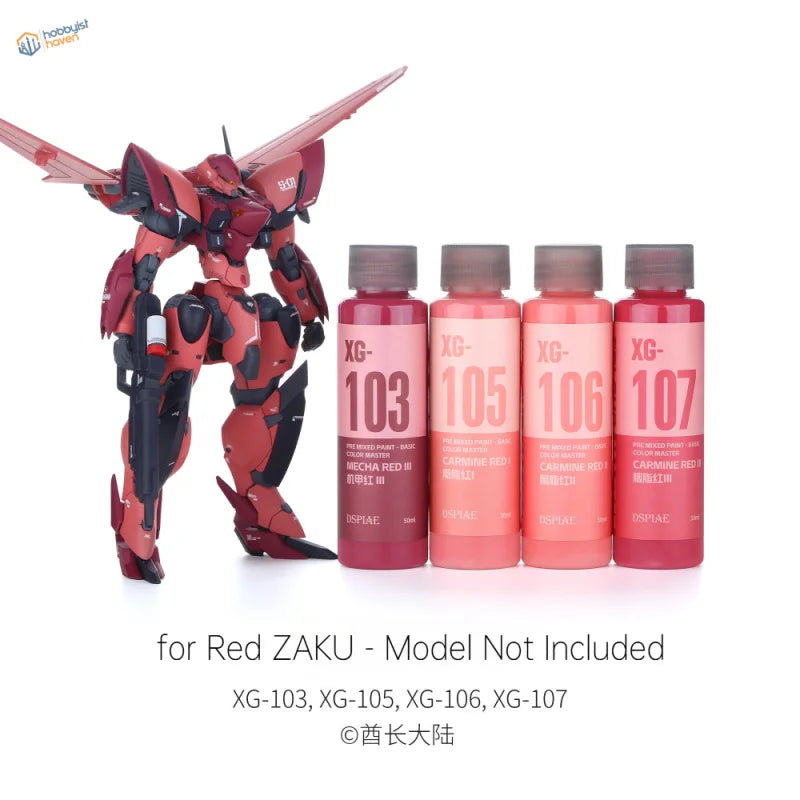 Red black Gundam Zaku model with translucent wings using DSPIAE pre-mixed acrylic paints