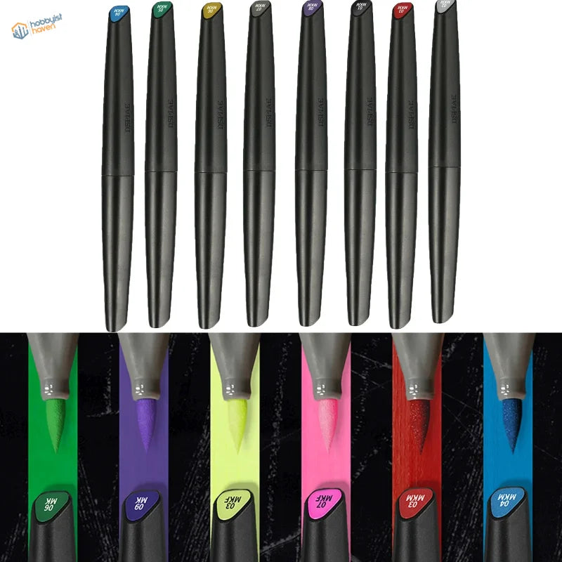 DSPIAE 7 metallic acrylic pens in vibrant hues, black bodies with colored caps