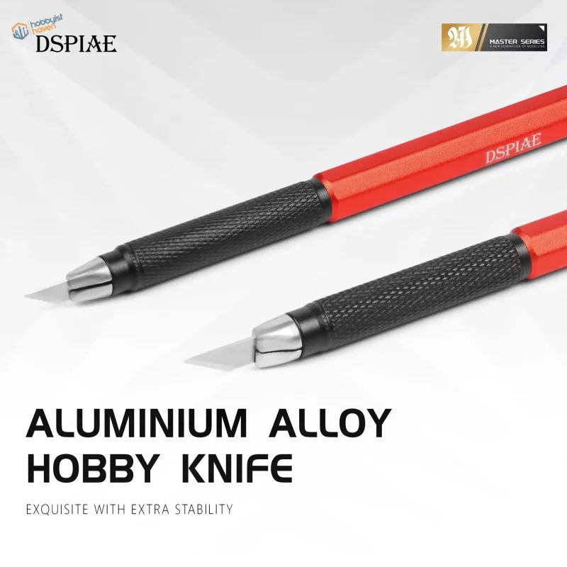 DSPIAE hobby knife with red black aluminum alloy textured grip blades