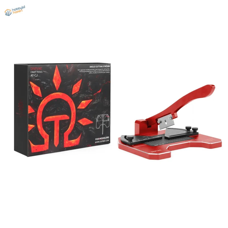 DSPIAE angle cutting station with red frame, black base, metallic blade