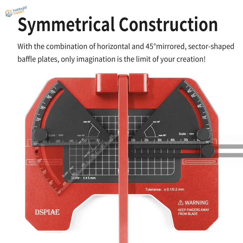 DSPIAE angle cutting station with red black symmetrical guide and baffles