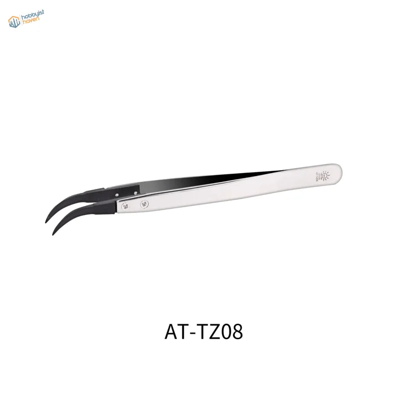 Dspiae anti-static tweezers with silver-tipped black curved stainless steel tips