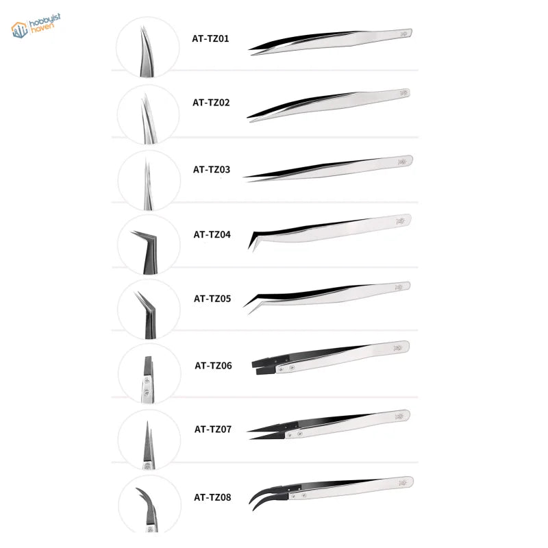 DSPIAE anti-static tweezers set of 8 stainless steel precision models