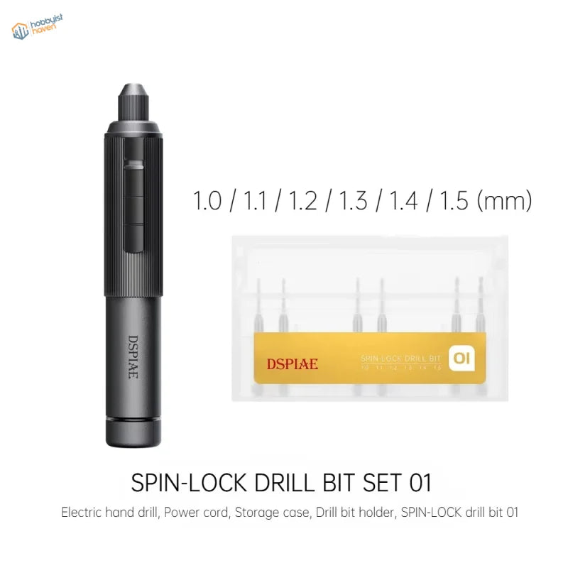 DSPIAE AT-ED orbit electric hand drill with black spin-lock 1.0-1.5mm bit set in case