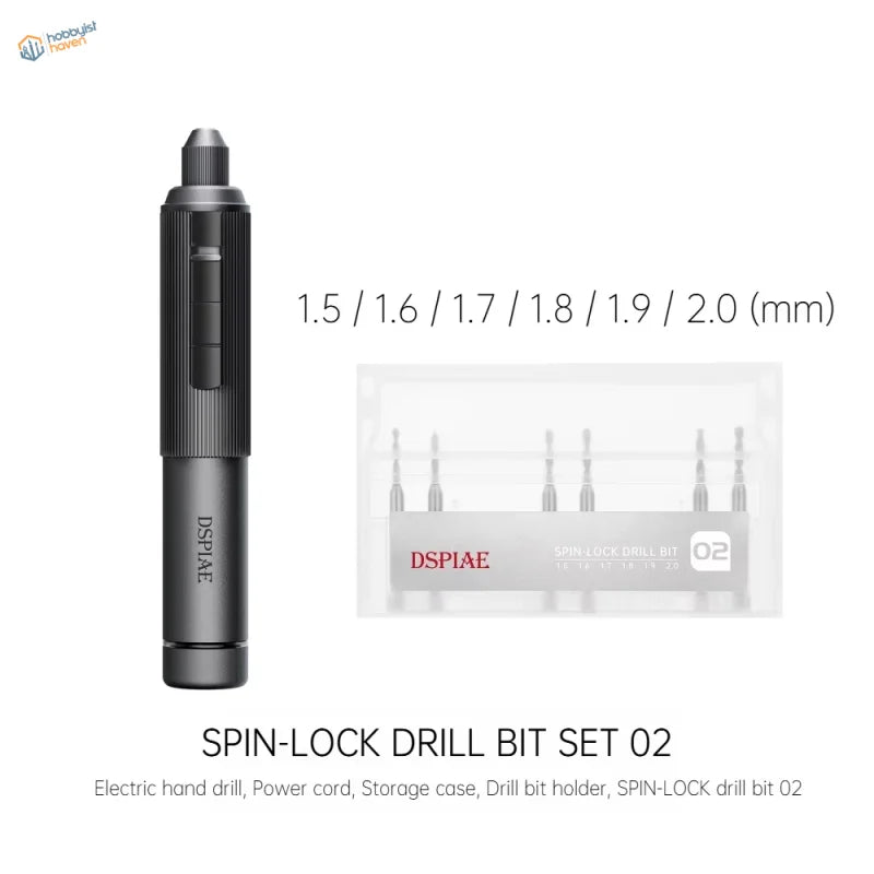 DSPIAE AT-ED orbit electric hand drill with black spin-lock bits 1.5-2.0mm