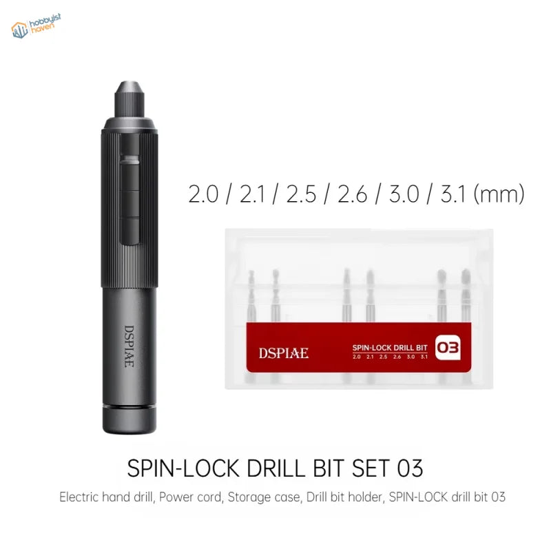 DSPIAE AT-ED orbit electric hand drill with black spin-lock bits 2.0-3.1mm