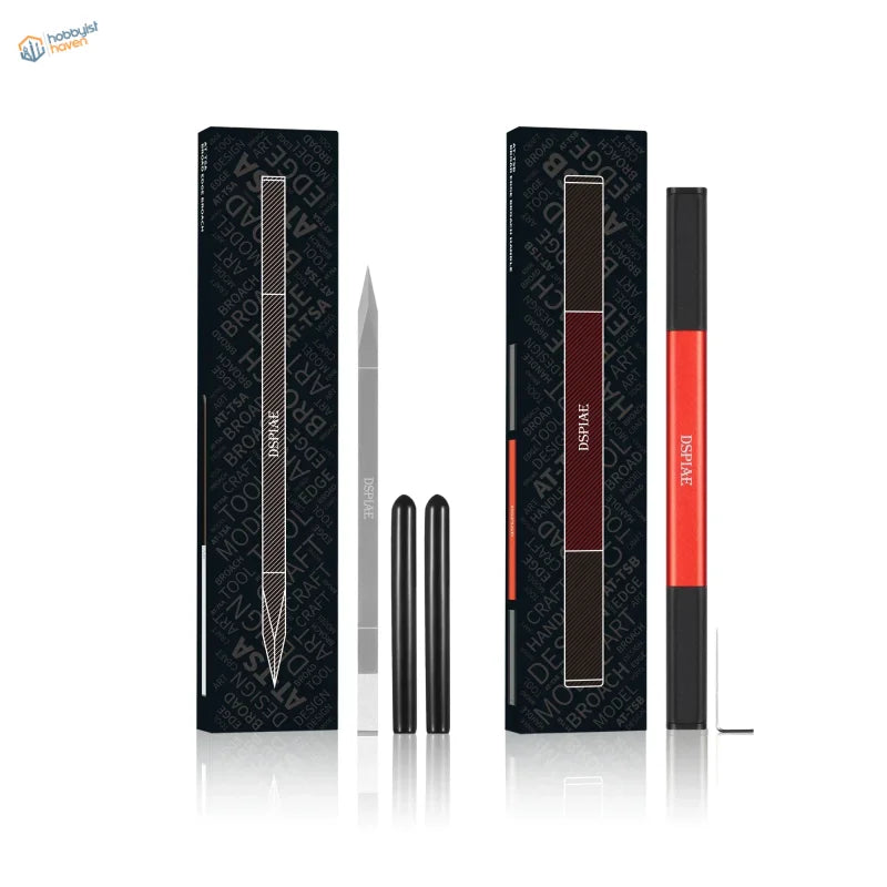 DSPIAE Broad Edge Push Knife kit with black red design, metallic blades, caps
