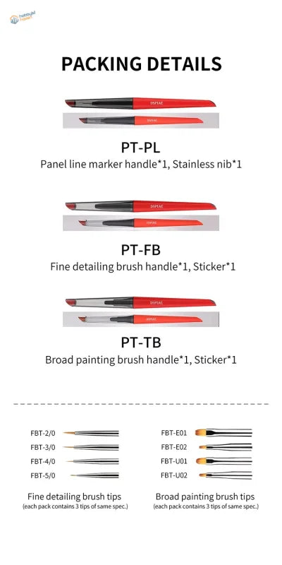 DSPIAE brushes with red handles, stainless nibs for panel lines in scale modeling tools