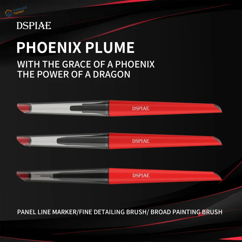 Red DSPIAE phoenix plume brushes with metallic accents for panel lines