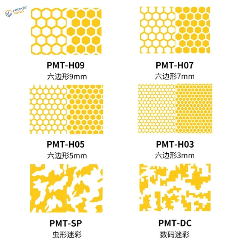 DSPIAE digital camouflage masking stencils with yellow hex and camo decals