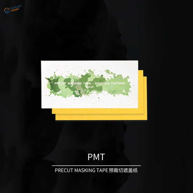 DSPIAE digital camouflage masking stencils with white yellow tape green squiggle