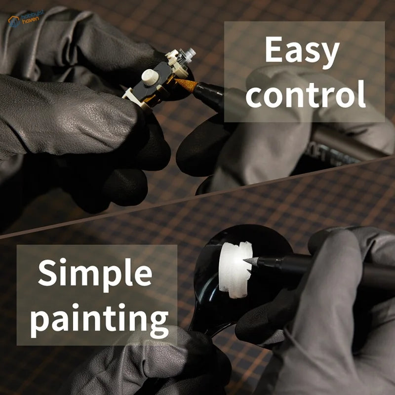Dspiae eco black and gold tattoo machine with white grip in gloved hands