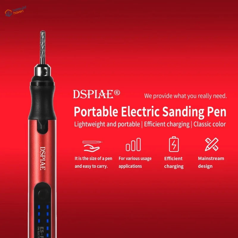 DSPIAE electric grinding pen with red black body and metallic tip