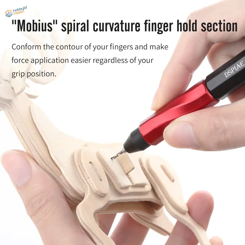 DSPIAE Mobius hand drill with red black rotary tool and spiral finger hold