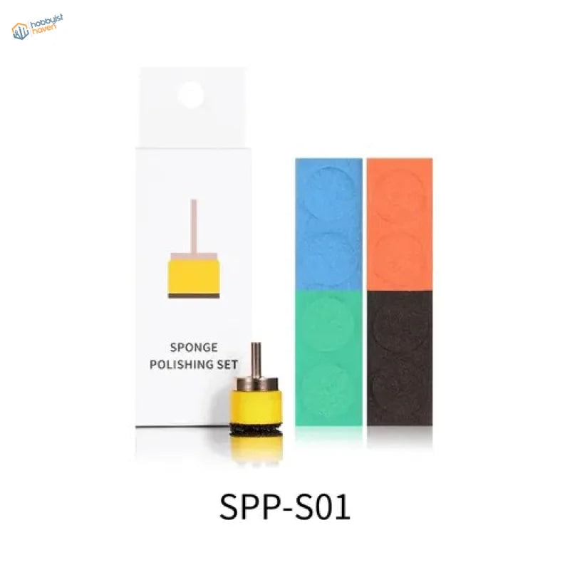 DSPIAE polishing sponges: yellow sponge with metallic shaft, pads, packaging