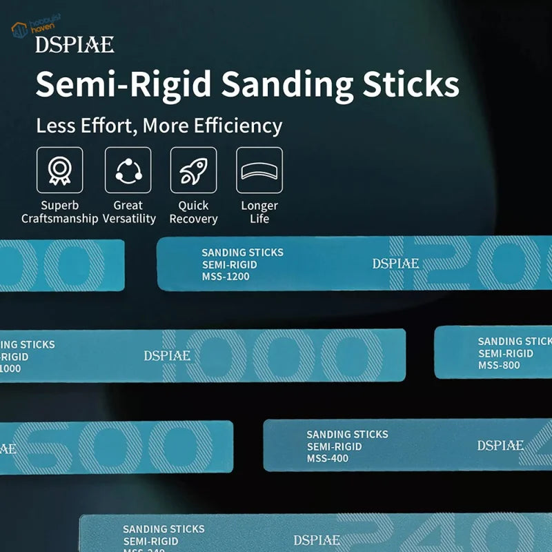 DSPIAE MSS-1200 semi-rigid sanding sticks in blue black display