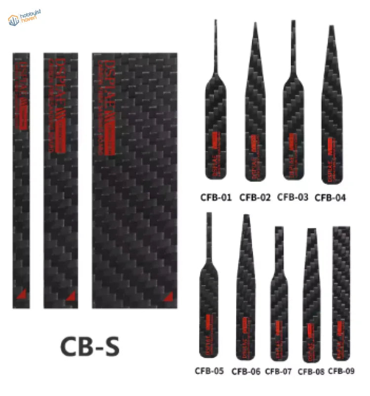 DSPIAE carbon fiber sanding plates CF B-01 to CF B-09 with red accents
