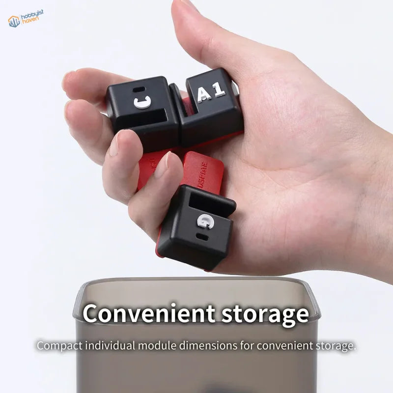 DSPIAE sprue organizing tabs: black and red plastic keycaps with white lettering
