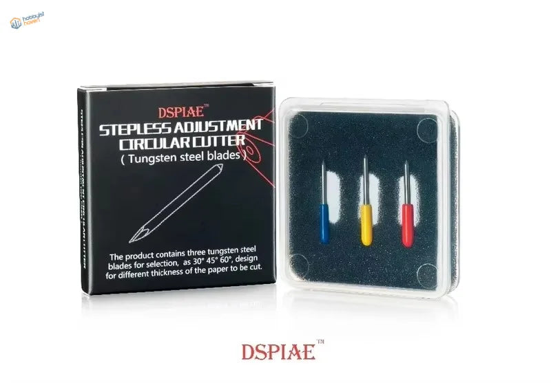 DSPIAE Stepless Circular Cutter: 3 tungsten steel blades with colorful handles in case