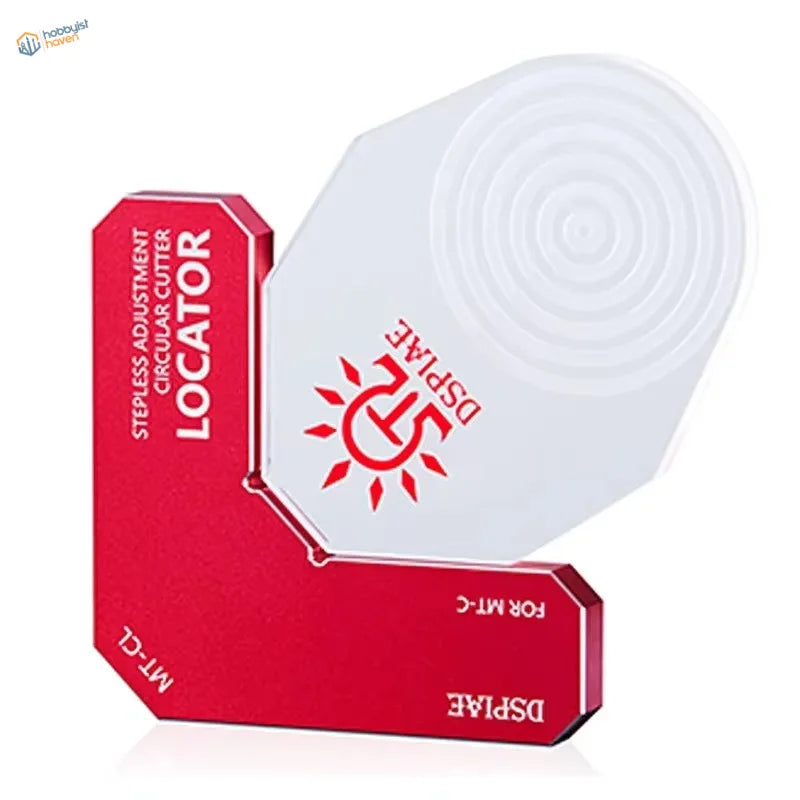 Red and white stepless circle cutter locator with sunburst logo for precise adjustment in DSPIAE MT-C 2.0 circle cutter pro kit