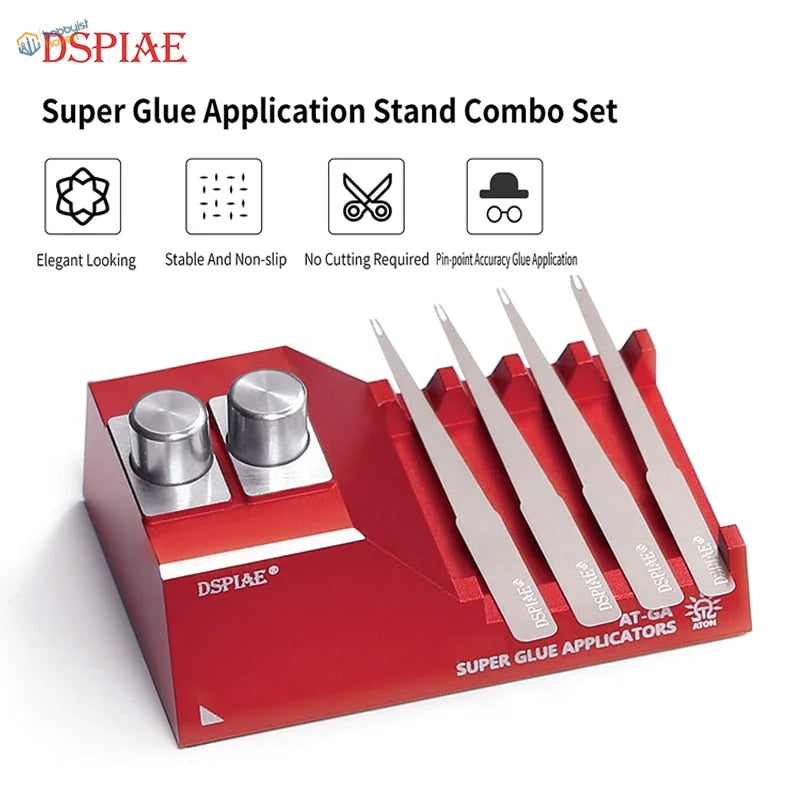 DSPIAE red silver super glue application stand with precision applicators