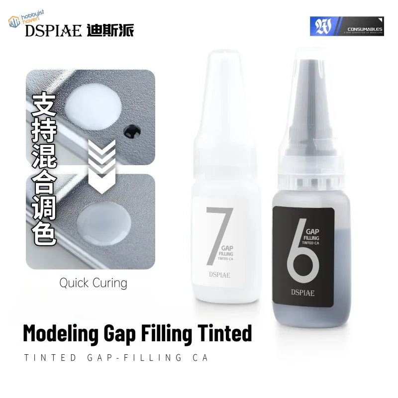 DSPIAE Upgraded Tinted Gap Filling CA: white 7 and gray 6 bottles