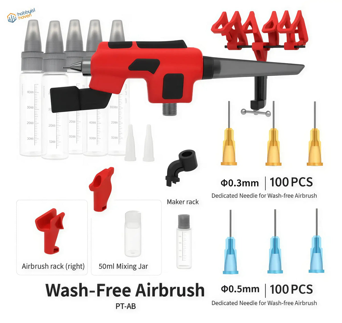 DSPIAE Wash-free Airbrush with red black interchangeable needles