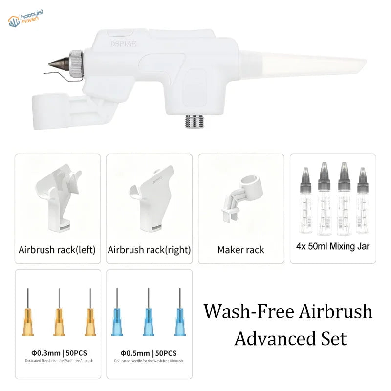 White plastic dsplae wash‑free pt‑ab airbrush with metallic nozzle and threaded base for paint mixing bottle use