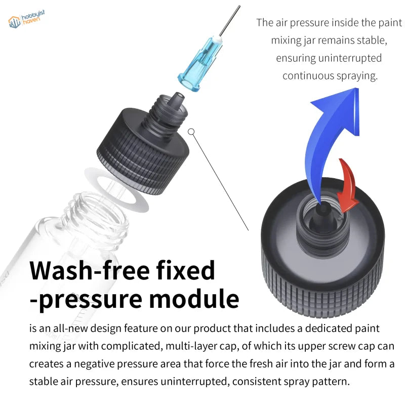 DSPIAE Wash-free Airbrush black screw-cap paint mixing bottle with blue needle
