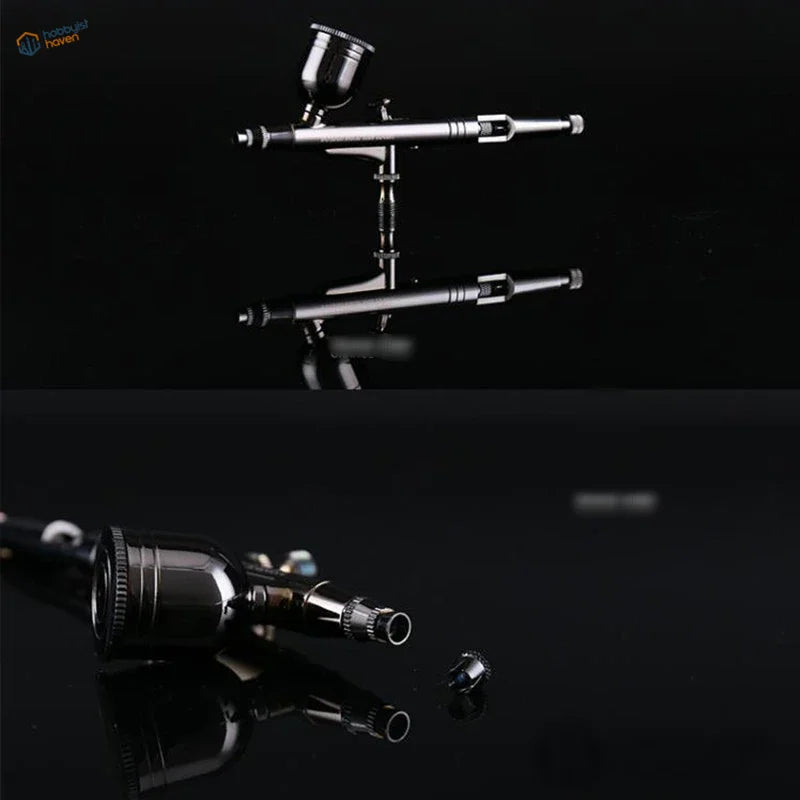 Sleek silver and black dual action airbrush with 0.3mm nozzle