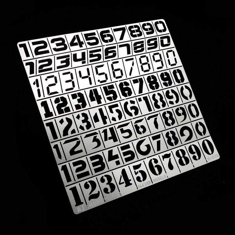 1/35 1/100 numbers stencil sheet with black cut-out digits 0-9
