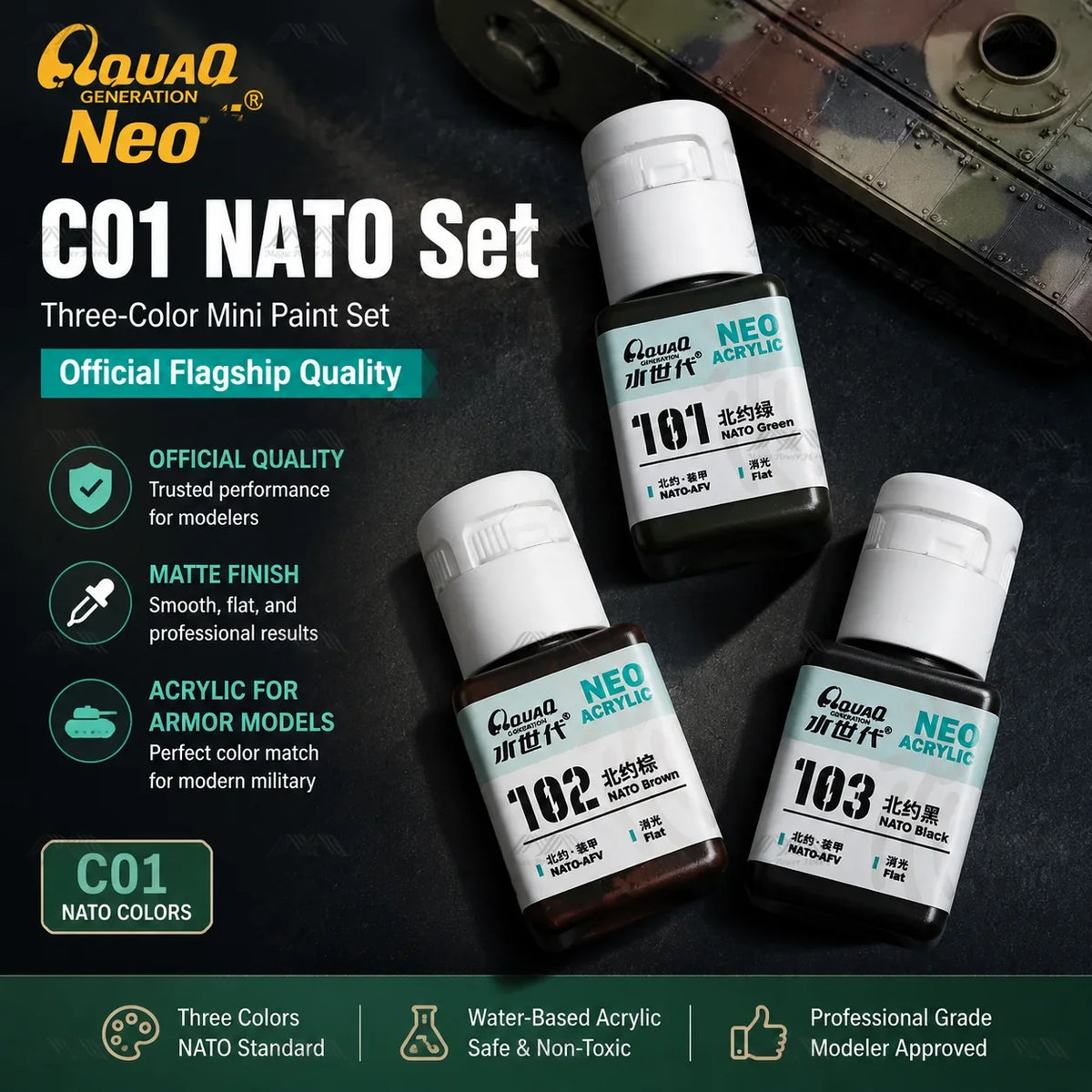 AquaQ NATO Tri-Color Paint Set (3x10ml)