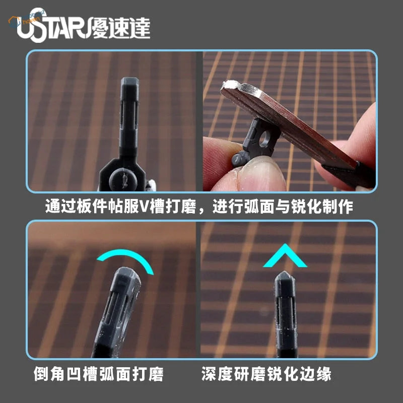 Black plastic edge chamfering file with V-shaped groove and sharp edges
