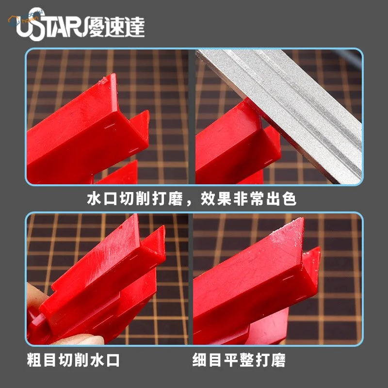 Red edge chamfering file with silver metal edge for precise cutting