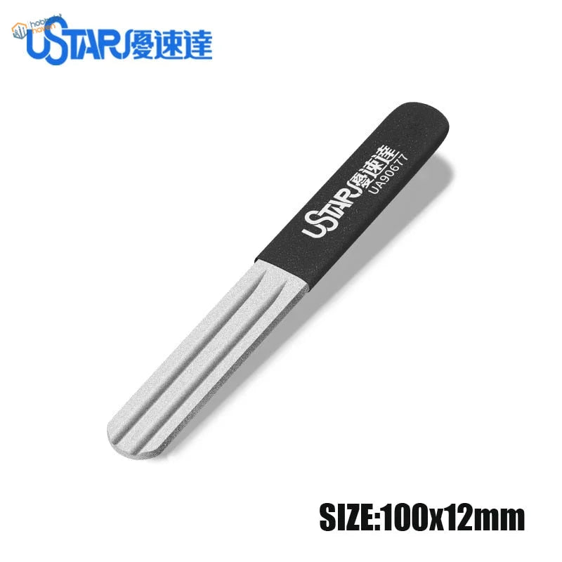 Black and silver Edge Chamfering File with three parallel grooves